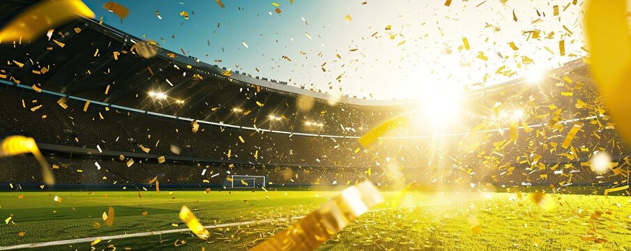 gold glitter in football stadium during championship celebration - Powered by Adobe
