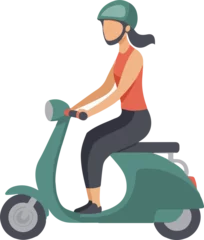 Foto op Plexiglas women riding scooter flat vector illustration © Khai