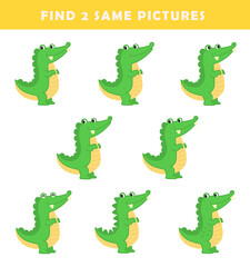 Find 2 same crocodiles.Puzzle game for children. Preschool worksheet activity for kids. Educational game.