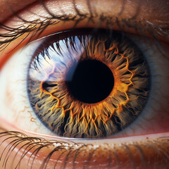 Close-Up of a Human Eye with Detailed Iris Texture. Generative Al