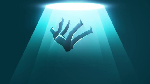 Businessman falling into the abyss, captures the uncertainties and pitfalls often encountered in the professional journey, bankruptcy, failure, risk concept