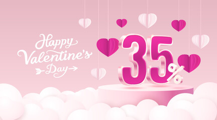 Happy Valentine day, Mega sale, special offer, 35 off sale banner. Sign board promotion. Vector illustration