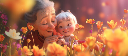 Fototapeta premium illustration of mother's day hugging her child 