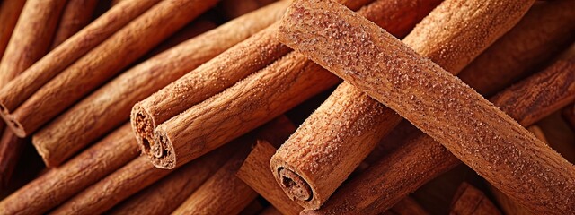 Appetizing Cinnamon, Close-up of aromatic and flavorful cinnamon sticks - obrazy, fototapety, plakaty