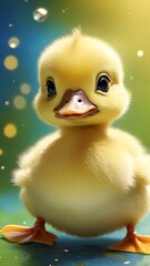 Closeup of Adorable Baby Duck with Glittered Backdrop, Cute baby duck in the pond, cute baby animals for kid's room decoration, Kid's wall art, Cute beautiful baby birds, Perfect for Kid's Decorations