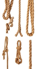 A set of ropes of different thicknesses with different knots