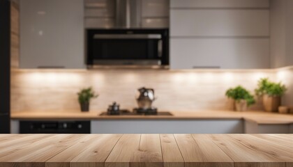 Fototapeta na wymiar Kitchen background top counter interior wood blur home wooden empty room light white