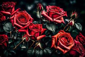 Convey the sentiments of romance and desire through a captivating royalty image, showcasing the elegant beauty of a red rose background.