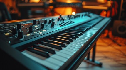 Compact digital piano mockup on a music studio background 
