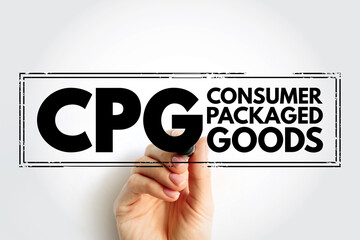 CPG Consumer Packaged Goods - merchandise that customers use up and replace on a frequent basis, acronym text concept stamp - obrazy, fototapety, plakaty