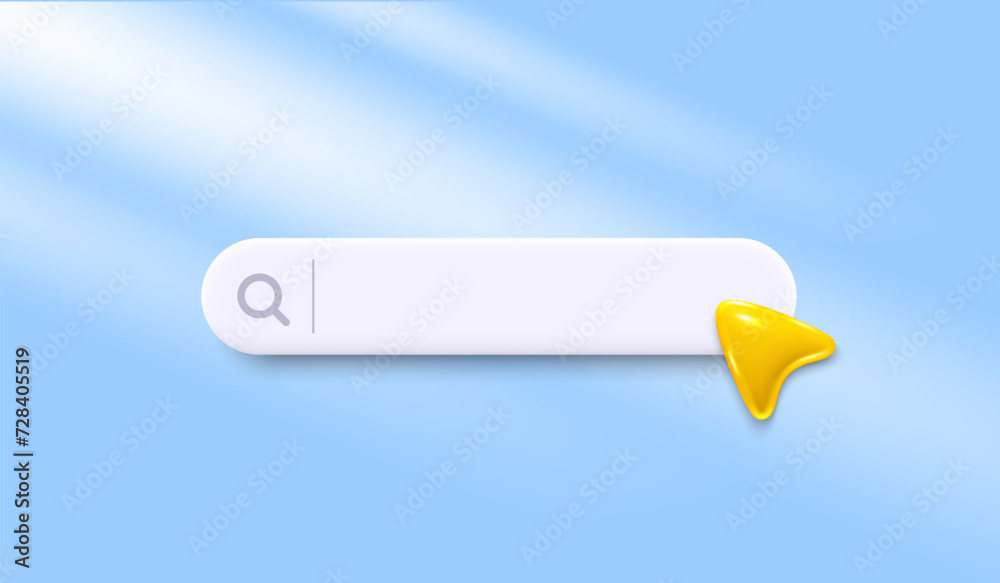 Poster 3d search bar template for website. navigation search for web browser. 3d arrow mouse cursor. ask qu