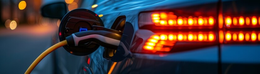EV car, futuristic electric vehicle charging station with multiple EVs