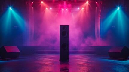 High-end speaker mockup on a concert stage background 