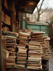 Obraz premium Antique texts at a Parisian marketplace.