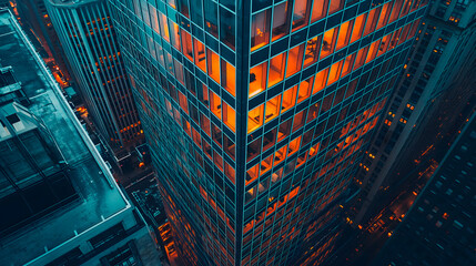 Vista aérea de un rascacielos moderno de oficinas