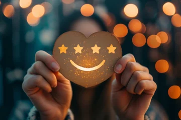 Fotobehang Positive Psychology Emoji merry Smiley, Icon Illustration star feedback. Smiling cartoon bright. Big grin fluffy toy happy smile. message note stress management © Leo