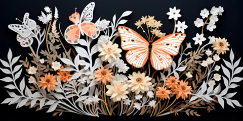 Foto auf Leinwand Luxury butterflies and flowers mantellic detailed Butterflies. Silky shiny. balk Background © Ishia