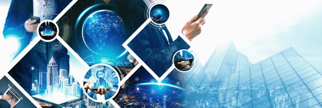 Communication technology , smart connection IOT and people network technology concept. People using connective device to connect to the secured internet network and cloud computing server vexel