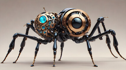 Fototapeta premium Snow-covered Christmas tree adorned with festive decorations in a peaceful forest setting, surrounded by intricate details of small insects, including ants, spiders, and beetles, creating a unique ble