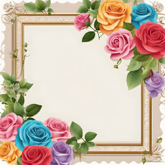 Colorful flower rose frame background. 