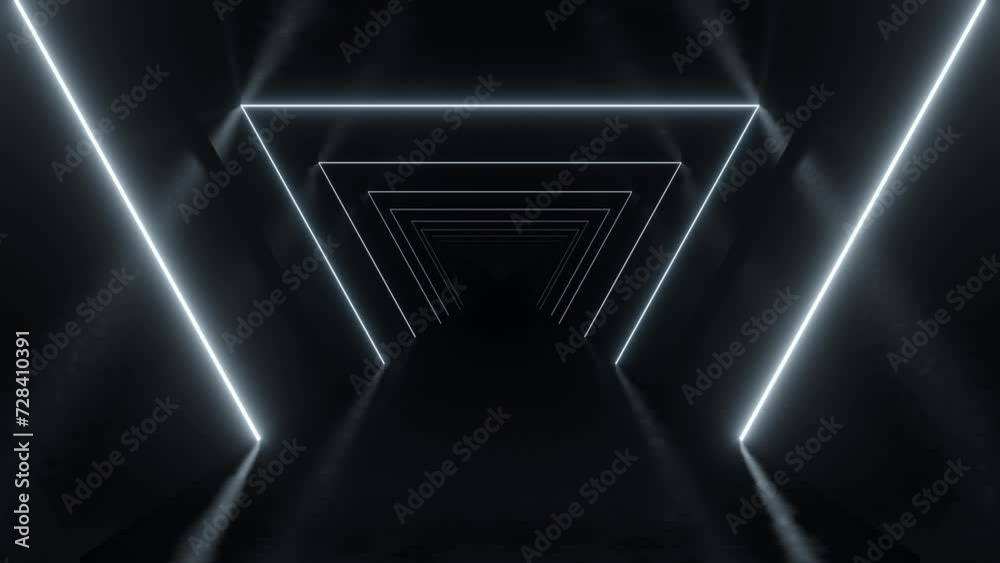Poster 3d render of abstract dark concrete interior tunnel with lighting. Loop animation.