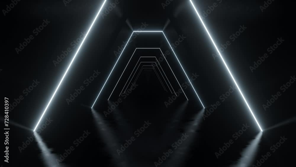 Aufkleber 3d render of abstract dark concrete interior tunnel with lighting. Loop animation.