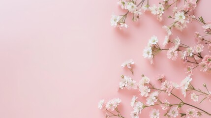 Fototapeta na wymiar A blooming spring branch on a blush pink backdrop, perfect for a wedding. 