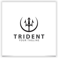 trident logo design with star flat vector illustration