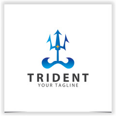 Trident logo design template with wave flat vector design