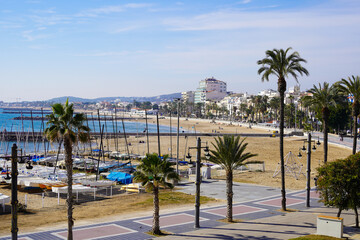 Passeig Maritim de Sitges, Sitges coastal promenade in Spain 
