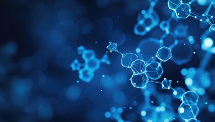 Abstract blue molecules background, chemical compounds for pharmacy or medicine theme backdrop - obrazy, fototapety, plakaty
