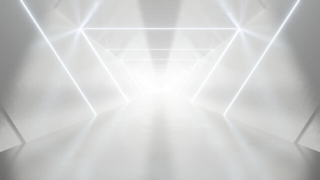 abstract white futuristic triangle tunnel architecture