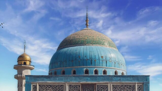 top view of  a Mosque at blue sky