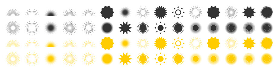Sun vector icons collection. Sun icon. Sunrise icon. Sunburst icons