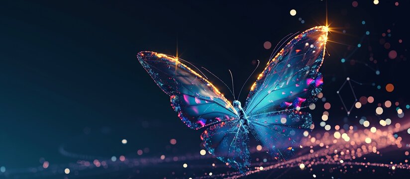 Beautiful glowing butterflies on a dark background © diwek