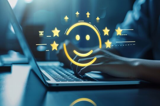 Smiling Emoji joyness Smiley, Vector Design chuckling. Star rating love sybol fondness. Happy feedback ball bright happy smile. poster illustration crm client service