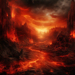fire in the forest, hell fire concept illustration