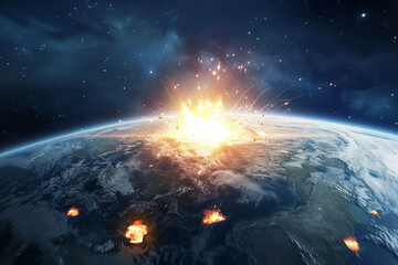 giant asteroid has hit the blue earth, realism style, surrealistic elements, sci-fi scene