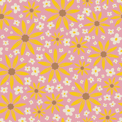 Seamless sunflower pattern. Floral print. Summer flower background. Yellow and white flowers wallpaper. Perfect for fabric, stationary, packaging, wrapping
