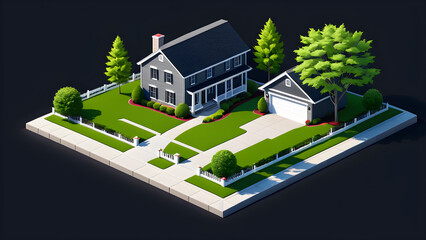 curb appeal isolated on a black background. individual home.