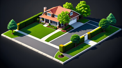 curb appeal isolated on a black background. individual home.