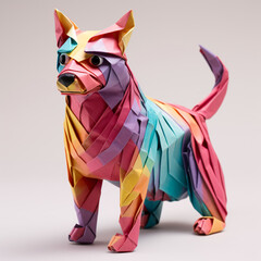 Colorful Origami Dog Sitting on White Background
