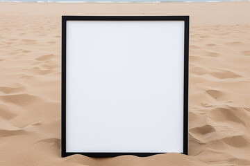 blank empty white poster frame mockup on the beach generative by ai