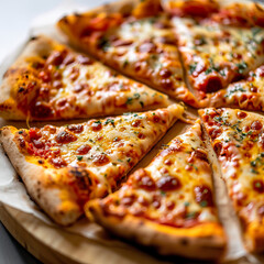 4 cheese pizza close-up, angle view, ultra realistic food photography