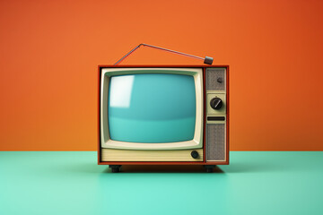 Vintage Analog Television on Colorful Background, Retro TV Decor for Mid Century Modern Homes