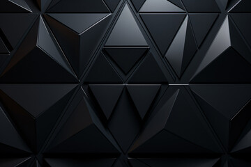 Fototapeta premium .Black 3D Wall with Triangular Tiles, Abstract Geometric Background