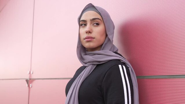 muslim woman with hijab wearing sportswear