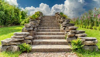 garden original ladder with steps of any form it is made of a natural stone of the average size view of steps in front