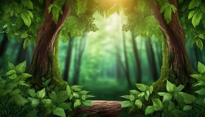 an illustration of a dark green magical forest frame background for websites banners ads books...