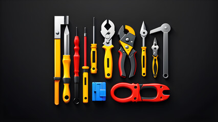 3d electrician tools icon clipart isolated on a black background. set of tools for your design